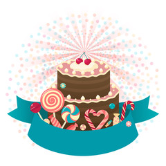 Happy birthday cake background vector with place for text for any design