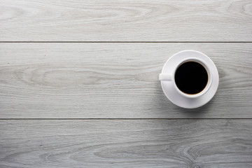 coffee cup on wooden top view,copy space