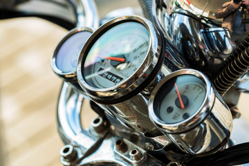 Control panel on modern motorbike close up