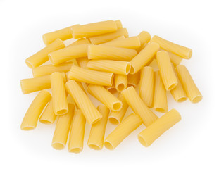 Tortiglioni pasta isolated on white background with clipping path