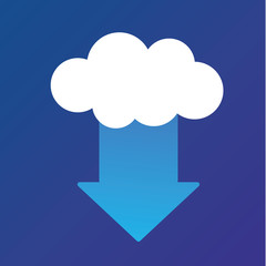 Cloud data storage download icon on a blue background