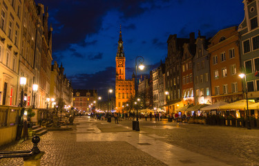 Fototapeta na wymiar City Hall at Dluga Long Market street, Gdansk, Poland