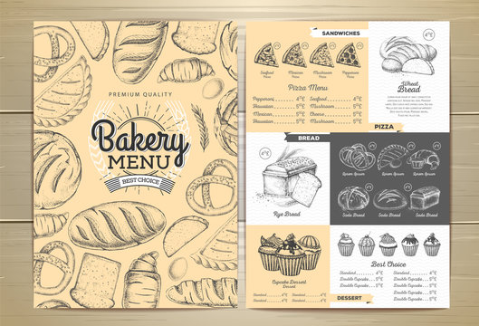 Vintage bakery menu design. Restaurant menu. Document template