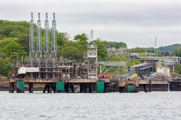 Offshore oil terminal in Firth of Forth near Scottish Edinburgh