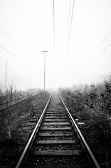 Fototapeta na wymiar railway in fog