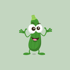 Illustration of cute decisive zucchini mascot isolated on light background. Flat design style for your mascot branding.