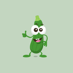 Illustration of cute happy zucchini mascot recommends with big smile isolated on light background. Flat design style for your mascot branding.