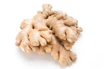Ginger bio and lemon on white background.
