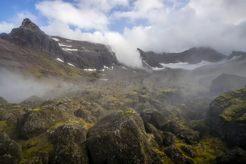 Storurd - mountain area with a beautiful lake in Iceland