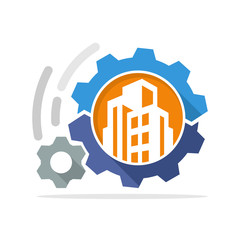Vector illustration icon with the concept of process management system for the development of construction projects