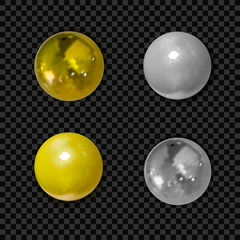 Vector Set of Realistic Golden and Silver Balls Isolated on Black.