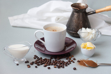 bulletproof coffee recipe keto. it works ketogenic diet. copy space for text.