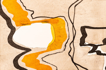 A Detail from an Abstract Watercolor and Ink Painting; A Meandering Ribbon.