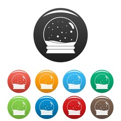 Snow glass ball icons set 9 color vector isolated on white for any design