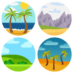 Set of four natural cartoon landscapes