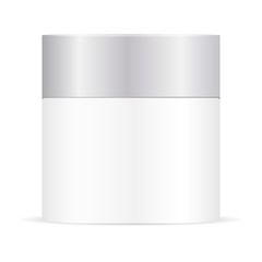 White cream jar mockup illustration. Beauty cosmetic product packaging container. Vector template with cap.