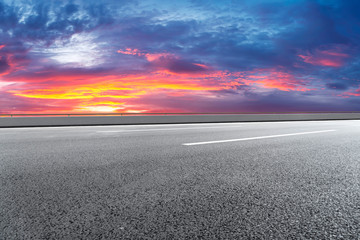 Sky Highway Asphalt Road and beautiful sky sunset scenery