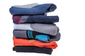 stack of men's cotton socks isolated on white background 