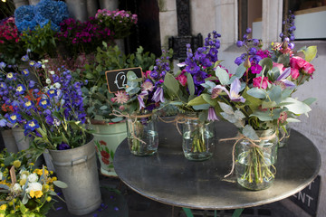Colorful variety of flowers sold in the market in London.