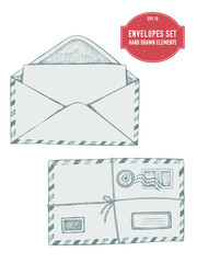 Vector collection of hand drawn envelopes