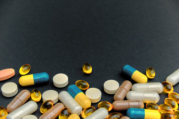 Piils background. Tablets. Medical background with pills and vitamins.