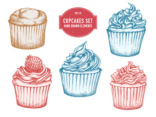 Vector collection of hand drawn cupcakes