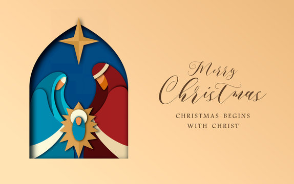 Christmas paper cut card of jesus and holy family