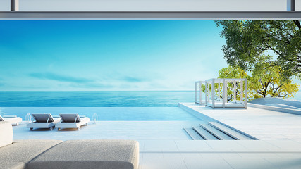 Obraz na płótnie Canvas Beach living on Sea view - perfect living / 3d rendering