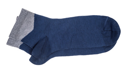 men's blue socks with gray stripe isolated on white background