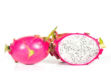 Dragon fruit haft and full isolated on white background