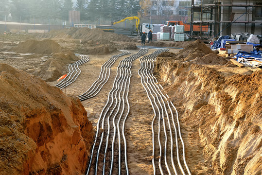 Power cables on the ground at the construction site