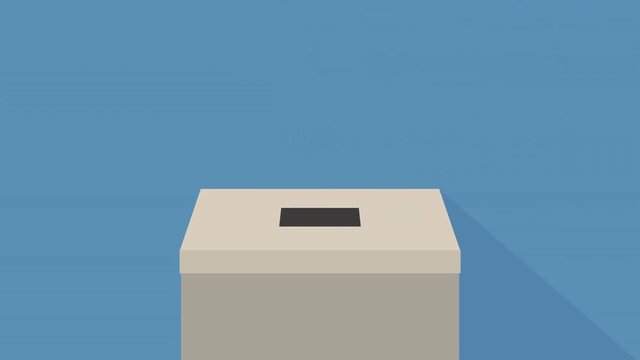 Ballot paper going in to voting box, democracy concept blue loop