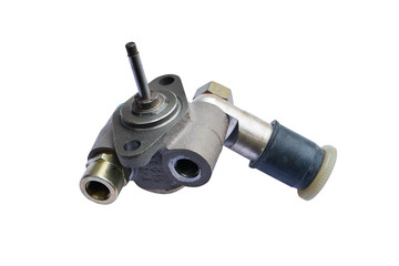 Fuel feed pump of a truck on an isolated white background. The new spare part of the truck.