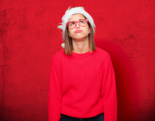 young pretty woman christmas concept. editable background