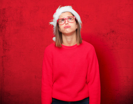 young pretty woman christmas concept. editable background