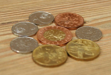 czech crowns on wooden background