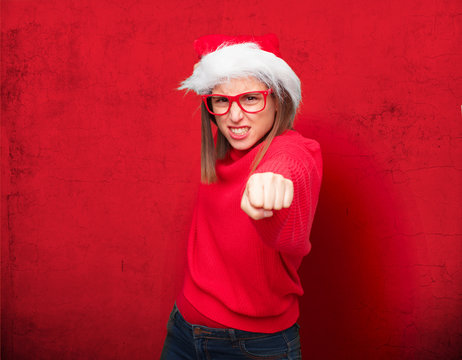 young pretty woman christmas concept. editable background