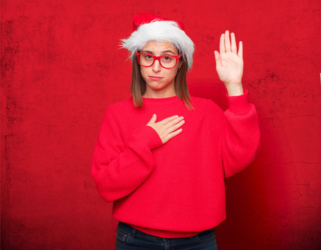 young pretty woman christmas concept. editable background