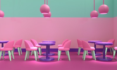 Modern and bright cafe interior. 3d rendering