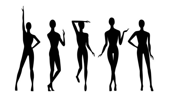 silhouette fashion girls. set of black silhouettes of models