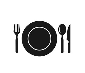Dish plate, knife, spoon icon 