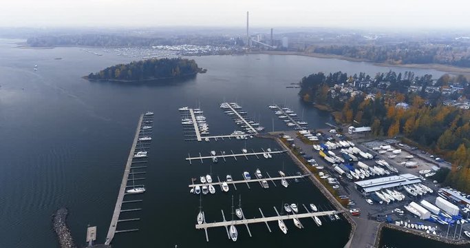 Nuottaniemi marina in Espoo Finland with sailingboats being stored on land over the coming winter