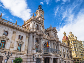 Fototapeta na wymiar Facade of the Ayuntamiento building (City Hall building) in Valencia, Spain.