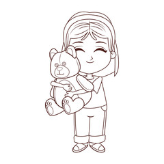 Girl with teddy in black and white