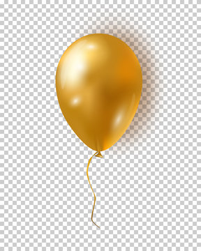 Vector Glossy Golden Balloon. Realistic Air 3d Balloon Isolated On Transparent Background.