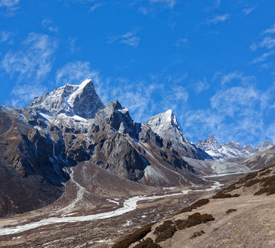 Cholatse and Taboche mountain in Sagarmatha National Park, Everest region, Nepal