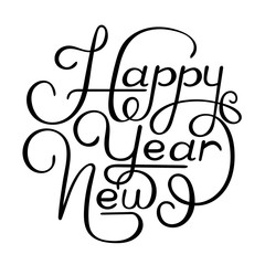 Black Happy New Year sign on white background.