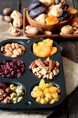 Mix of dried fruits and nuts - symbols of judaic holiday Tu Bishvat