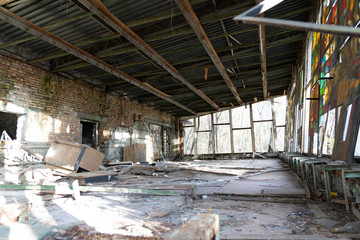 Fototapeta na wymiar Abandoned cafe in Pripyat and Chernobyl Exclusion Zone