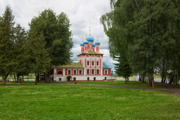 Fototapeta na wymiar Russia. Church of St. Dmitry on the Blood in Uglich. Uglich City and the Volga River.